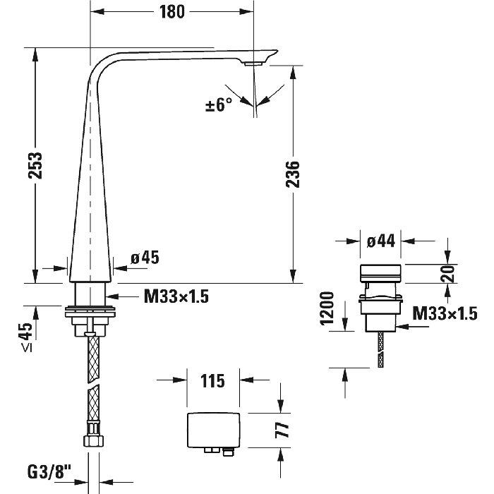 Смеситель Duravit D.1 D11110008046 для раковины высокий, электронный с питанием от сети, черный матовый - 2 изображение