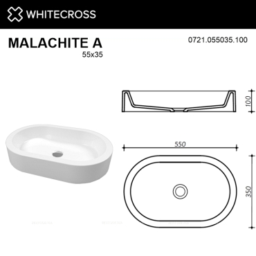 Раковина Whitecross Malachite 55 см 0721.055035.100 белая глянцевая - 6 изображение