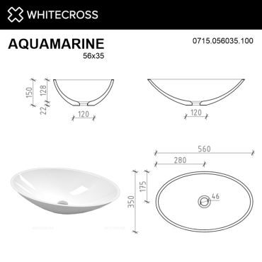Раковина Whitecross Aquamarine 56 см 0715.056035.100 белая глянцевая - 6 изображение