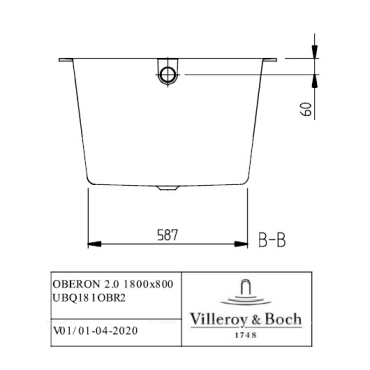 Квариловая ванна Villeroy & Boch Oberon 2.0 180х80 см UBQ181OBR2DV-01 - 3 изображение