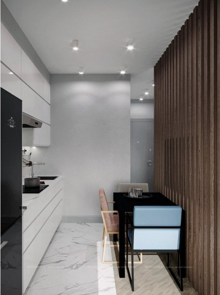 Дизайн Кухня-гостиная в стиле Современный в белом цвете №13059 - 6 изображение