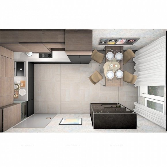 Дизайн Кухня в стиле Эко в бежевом цвете №12716 - 3 изображение
