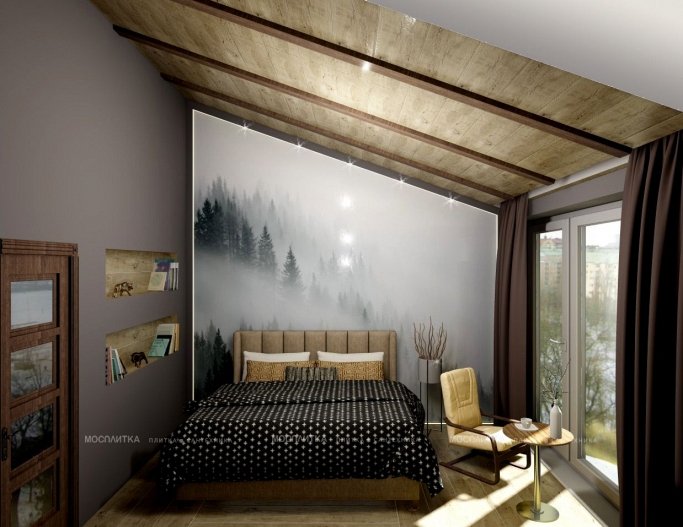 Дизайн Спальня в стиле Минимализм в бежевом цвете №12300