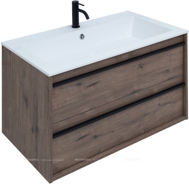 Комплект мебели для ванной Aquanet Lino 90 см, черная, коричневая - 8 изображение