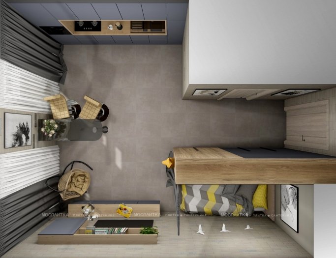Дизайн Кухня-гостиная в стиле Лофт в бежевом цвете №13069 - 2 изображение