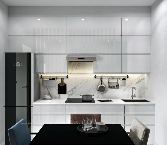 Дизайн Кухня-гостиная в стиле Современный в белом цвете №13059 - 2 изображение
