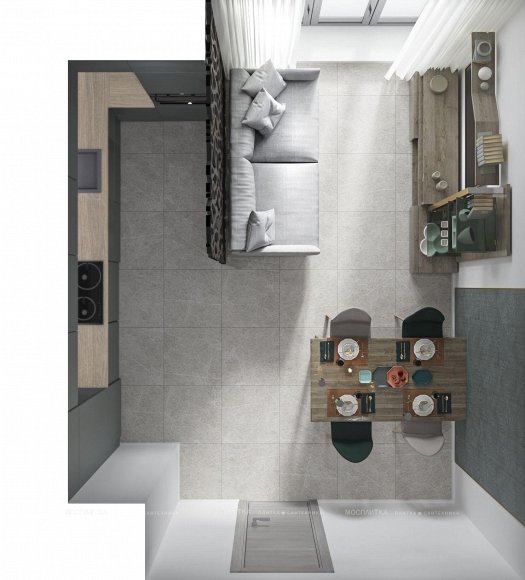 Дизайн Кухня-гостиная в стиле Современный в зеленом цвете №13148 - 3 изображение