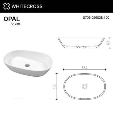 Раковина Whitecross Opal 56 см 0709.056038.100 белая глянцевая - 6 изображение