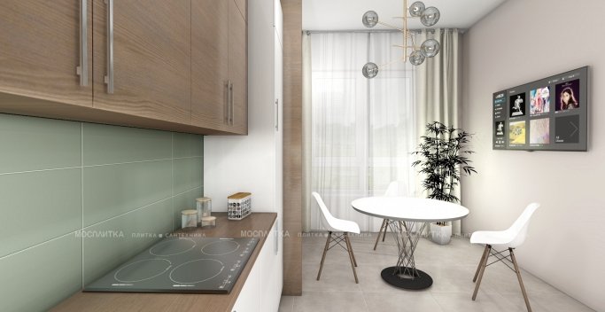 Дизайн Кухня-гостиная в стиле Современный в зеленом цвете №12812 - 8 изображение