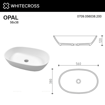 Раковина Whitecross Opal 56 см 0709.056038.200 матовая белая - 6 изображение