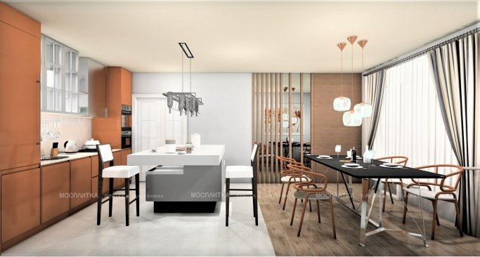 Дизайн Кухня в стиле Современный в бежевом цвете №12676 - 2 изображение