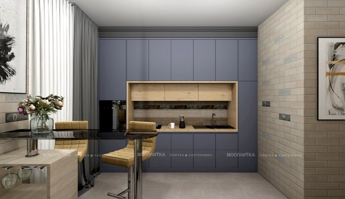 Дизайн Кухня-гостиная в стиле Лофт в бежевом цвете №13069 - 3 изображение