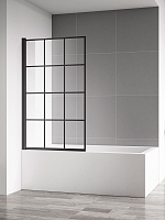 Душевая шторка на ванну AQUAme 80х140 см AQM2858-L профиль черный, стекло прозрачное