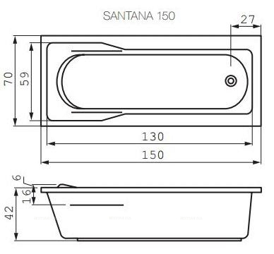 Акриловая ванна Cersanit Santana 150х70 см - 6 изображение
