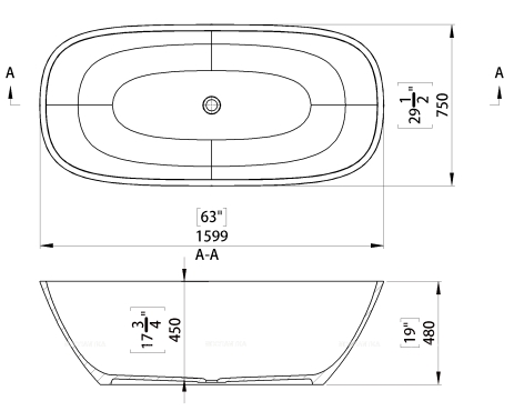 Ванна из исскуственного мрамора Marmite 160х75 см, 0078 1600, белая - 2 изображение