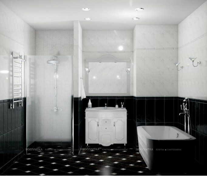 Дизайн Совмещённый санузел в стиле Классика в черно-белом цвете №11394 - 3 изображение