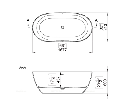 Ванна из исскуственного мрамора Marmite 167,7х81,3 см, 0016 1670 INT, белая - 2 изображение