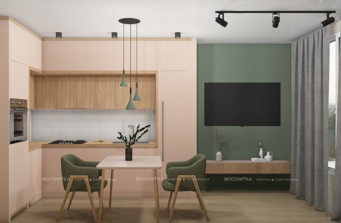 Дизайн Кухня в стиле Современный в розовым цвете №12798 - 3 изображение