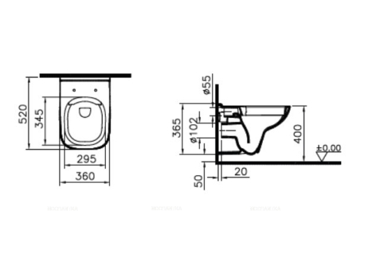 Комплект унитаз безободковый подвесной VitrA S20 + крышка-сиденье с микролифтом + инсталляция + кнопка смыва 9004B003-7207 - 3 изображение