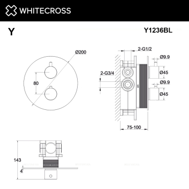 Термостат для душа Whitecross Y black Y1236BL матовый черный, на 2 потребителя - 3 изображение