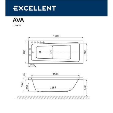 Акриловая ванна 170х70 см Excellent Ava WAEX.Ava17.ULTRANANO.GL белая - 3 изображение