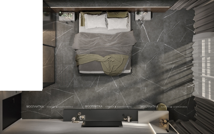 Дизайн Спальня в стиле Минимализм в сером цвете №13246 - 2 изображение