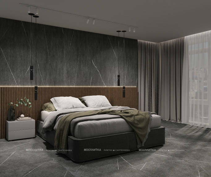 Дизайн Спальня в стиле Минимализм в сером цвете №13246 - 3 изображение