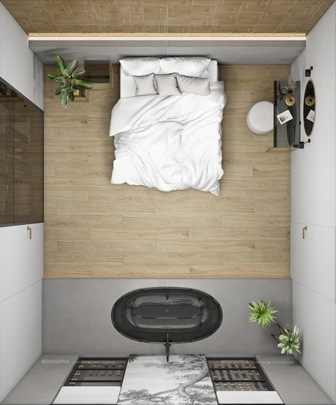 Дизайн Спальня в стиле Лофт в сером цвете №13015 - 2 изображение
