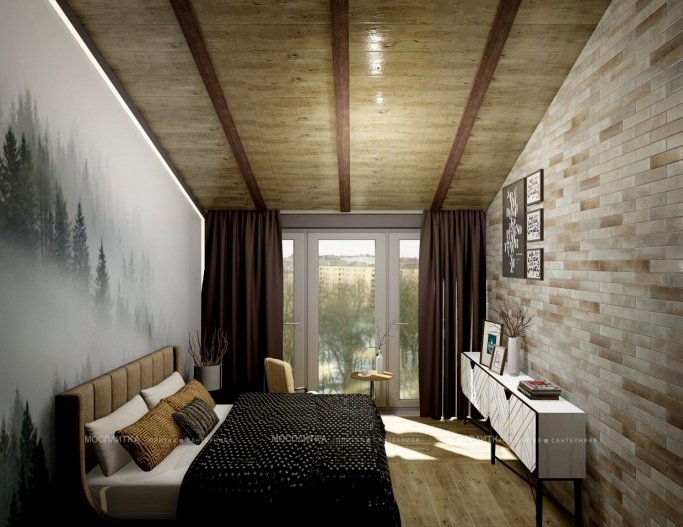 Дизайн Спальня в стиле Минимализм в бежевом цвете №12300 - 4 изображение