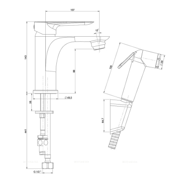 Смеситель для раковины с гигиеническим душем Paini Garda 76CR205/574 хром глянец - 3 изображение