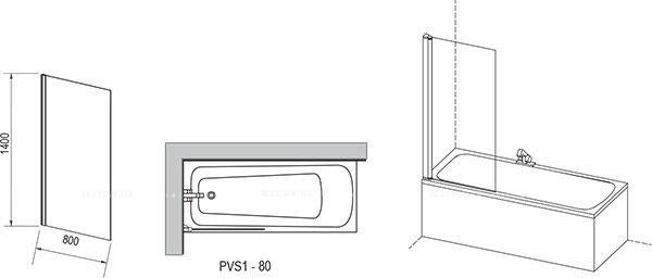 Шторка для ванны Ravak Pivot PVS1-80 сатин + транспарент 79840U00Z1, серый - 3 изображение