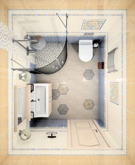 Дизайн Совмещённый санузел в стиле Классика в бежевом цвете №11402 - 10 изображение