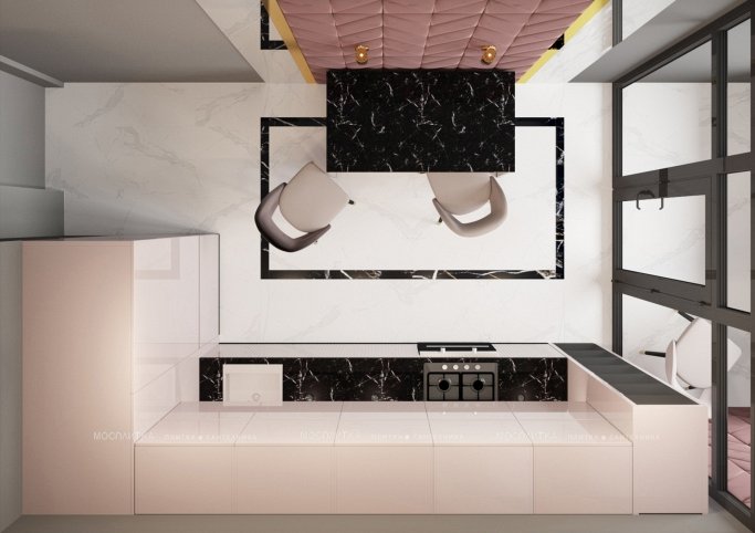 Дизайн Кухня в стиле Современный в розовым цвете №12838 - 2 изображение