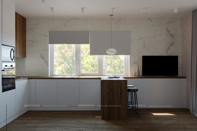 Дизайн Кухня-гостиная в стиле Современный в белом цвете №13160