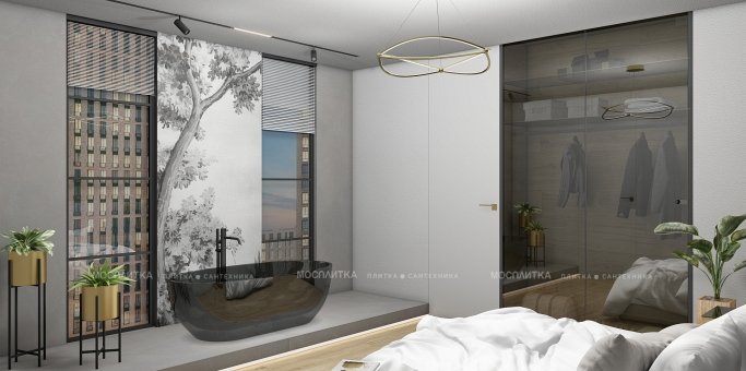 Дизайн Спальня в стиле Лофт в сером цвете №13015 - 6 изображение